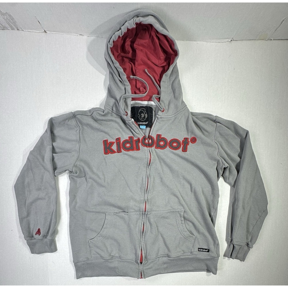 Kidrobot Grey‎ Red Logo Full Zip Hoodie Men's Large Streetwear Rare